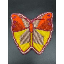 Vintage Hand Beaded Butterfly Hair Barrette Large Seed Bugle Bead French Clip