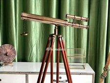 Floor Standing Brass Telescope Adjustable Tripod Wooden Stand Fully Functional