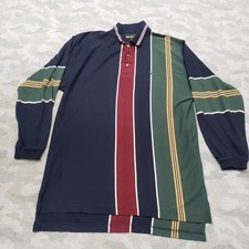 VTG Knights Of Round Table Rugby Polo Shirt Mens Large Blue Long Sleeve Striped