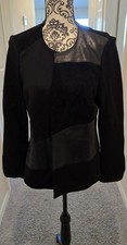 Calvin Klein Women's Black Suede Blazer Paneled Business Careeer Minimalist SZ 8