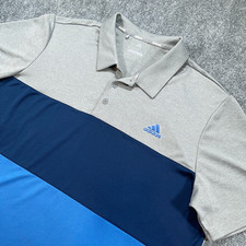 Adidas Polo Shirt Mens 2XL Grey Blue Golf Performance Athletic Stretch Climacool