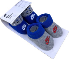 Nike Baby 2 Pk Grey Blue Ankle Cotton Fold Over Cuffs Booties Sock Set Sz 0-6 MO