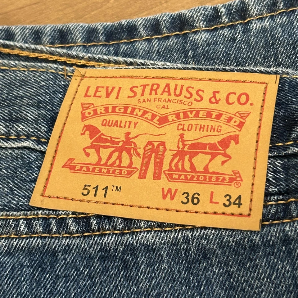 Jeans Levi's 511 Para Hombre 36x34 Azul Denim Cremallera Mosca Pierna Recta 5 Bolsillos *MARCA* NUEVO Foto 3 de 4