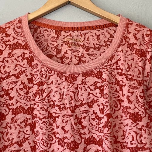 Burnout Knit Long Sleeve Tee Size XL Burnt Orange Floral Lightweight Sheer Y2K - Picture 3 of 9