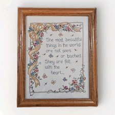 Vintage Helen Keller Quote Cross Stitch Sampler Framed Oak Needlework Wall Art