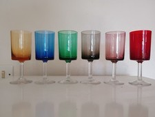 6x verre à pied fin couleurs différentes 10cl droit - vin eau boisson - vintage