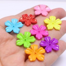 100 Mixed Bright Color Acrylic Flower Bead Caps 20mm Loose Spacer Craft DIY