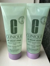 2 x CLINIQUE All About Clean Liquid Facial Soap Mild Dry Combination 2.5 fl oz