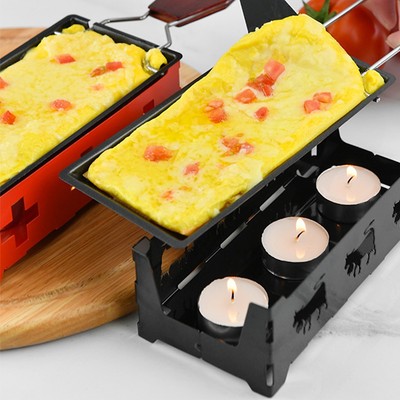 US Non-Stick Raclette Grill Set Cheese Melter Pan With Spatula Foldable Wooden