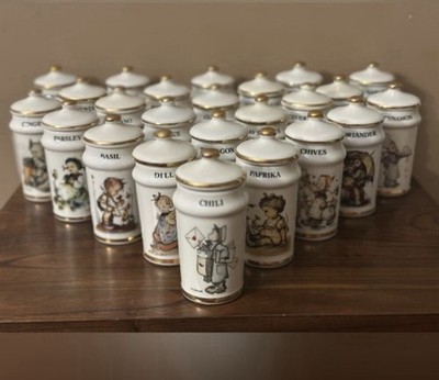Vintage MJ Hummel Porcelain Spice Jars 1987 Danbury 24k Trim Japan Set Of 15 EUC