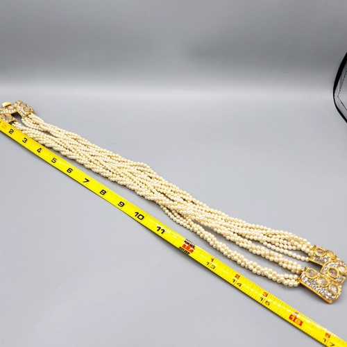 KJL Gold Plated Rose Cut Crystal Jeweled Faux Baroque Pearl Torsade Necklace 16" - Picture 11 of 12