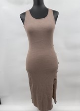 Hippie Rose Mauve Ribbed Knit Midi Dress Side Button Slit Sleeveless Size M