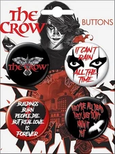 The Crow Movie Round Pin Back Button Set of 4 Ata-Boy NEW UNUSED