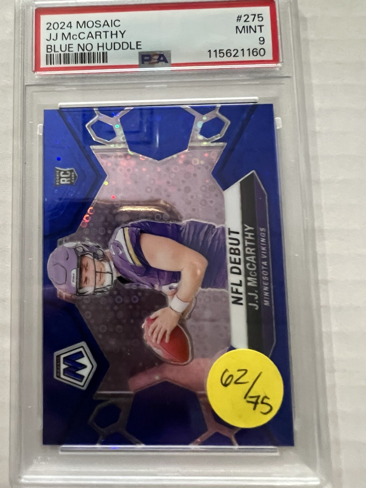 JJ Mccarthy 2024 Mosaic Blue No Huddle PSA 9 Vikings #275 /75