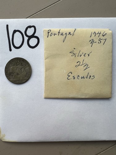 Lot 108 Portugal Silver 1946 Coin 2 1/2 Escudos Ship on the Water