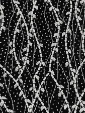 DTY Knit Fabric Jersey  Silver Strings Abstract Vines Black By the Yard  