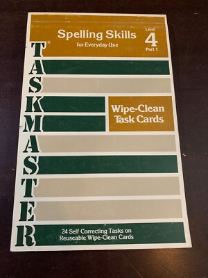 TASKMASTER Spelling Skills Level 4 Part 1 Reusable Wipe-Clean Task Cards