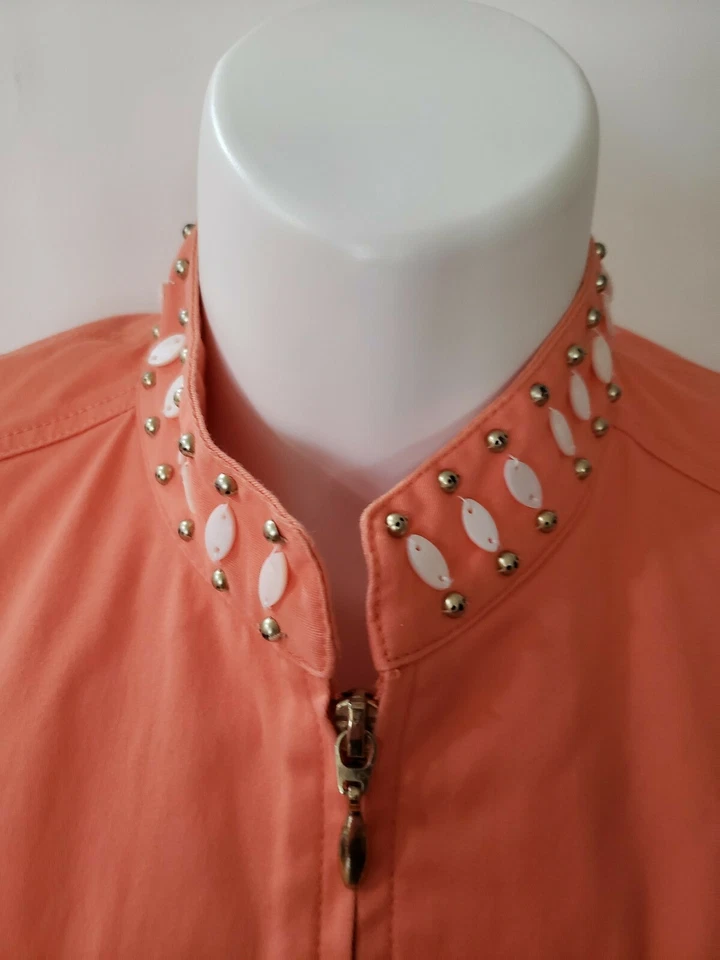 Hearts of Palm Womens Jacket / Blazer sz 14 Orange Peach Embellished Front Zip - Image 3 of 4