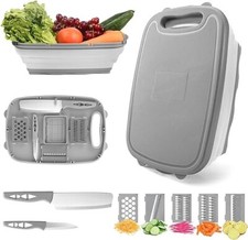 Collapsible Cutting Board with Colander, 9-In-1 Multi Chopping Board Gray