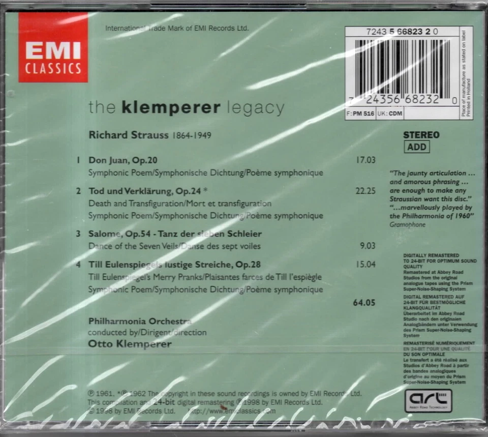 NEU: R. Strauss DON JUAN, TILL EULENSPIEGEL, etc. Klemperer (C6244) - Bild 2 von 2