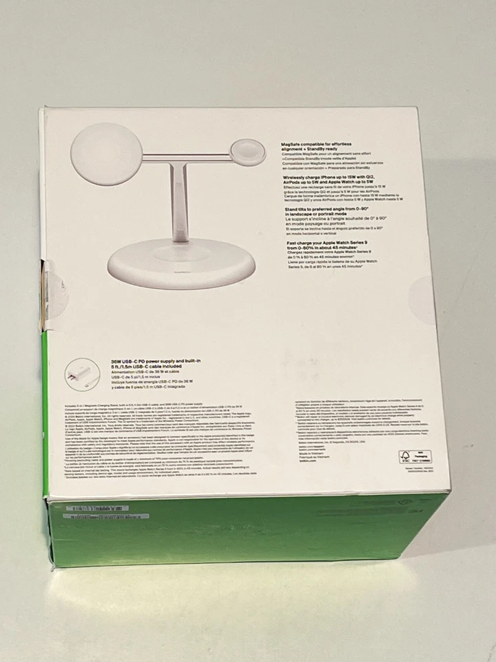 Soporte de carga Belkin Boost Charge Pro 3 en 1 Qi2 con Magsafe WIZ023 - blanco Foto 2 de 2
