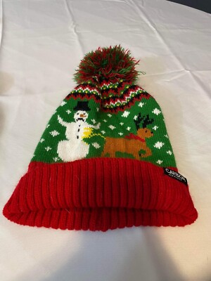 Carbon Elements Naughty Reindeer Peeing on Snowman Beanie Winter Ski Hat O/S