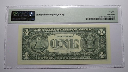 $1 2003 Radar Serial Number Federal Reserve Currency Bank Note Bill PMG UNC66EPQ - Picture 3 of 3