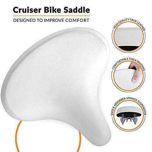 Comfortable Cruiser Bike Seat Extra Wide Bicycle Saddle with Suspension White - Picture 3 of 7