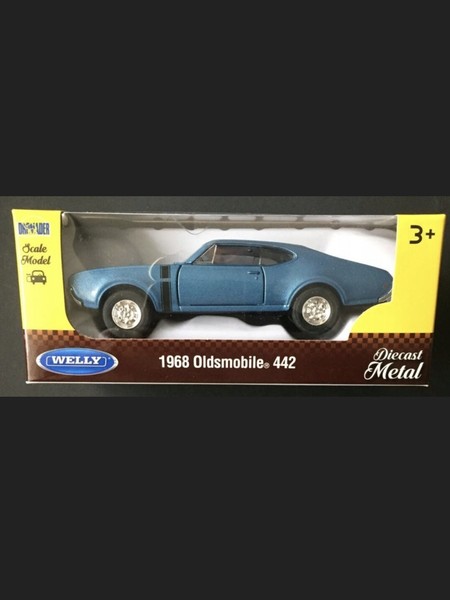 Oldsmobile 442 Welly MaßStab:1:34 Metall-Kunststoff Blau Ovp Modellauto-image