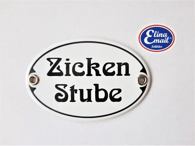 ELINA EMAIL SCHILDER "Zicken Stube" - Emaille Email Schild Türschild Jugendstil 10,5 x 7 cm; Nr. 1363