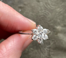Vintage Sterling Silver and CZ Flower Cluster Ring - Size O US 7.5 