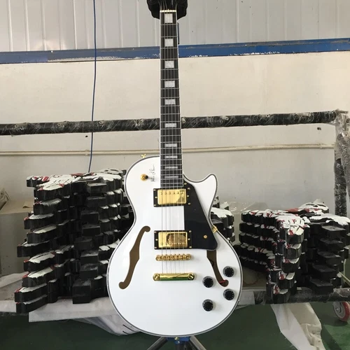 White ES-Les Paul Alex Lifeson Electric Guitar Semi-Hollow Body HPL Fretboard