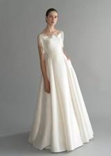 Brautkleid Hochzeitskleid Luxus Braut Hochzeit 3/4 Arm Weiß Ivory 34 36 38