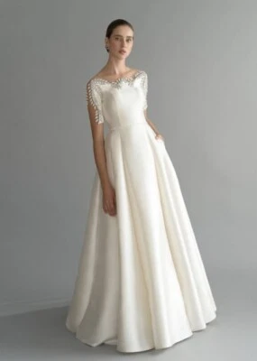 Brautkleid Hochzeitskleid Luxus Braut Hochzeit 3/4 Arm Weiß Ivory 34 36 38 - Bild 1 von 4