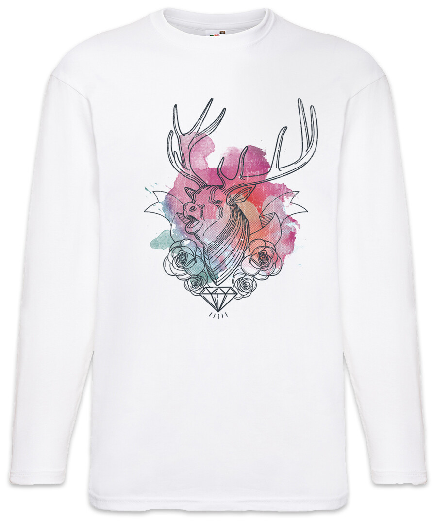 ALTRA T shirt manica lunga cervo diamante e rose cacciatore caccia cervo tatuaggio tatuatore