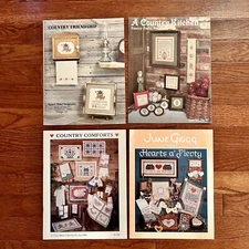 Cross Stitch Pattern Leaflets Lot Of 4 Country Sampler Cottage Shabby Chic VTG