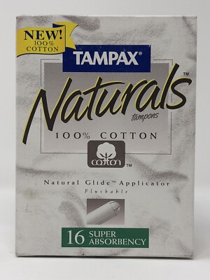 (1) Vtg 1996 Tampax Naturals SUPER ABSORBENCY 100% Cotton 16ct Sealed