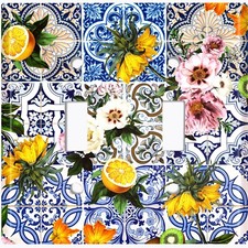 Metal Light Switch Cover Wall Plate Colorful Tile Collage Flower Fruit TIL004