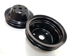 SBC Small Block Chevy 350 2 Groove Black Steel LWP Long Water Pump Pulley Kit