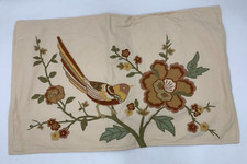 Pottery Barn Crewel Embroidered Bird Lumbar Pillow Cover Beige Multi 16x26" H90