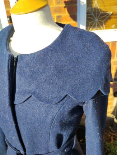 Moschino Jeans Vintage Y2K Wool Blend Cape Coat Scallop Hem Navy UK10 US6 EU38 - Picture 7 of 21