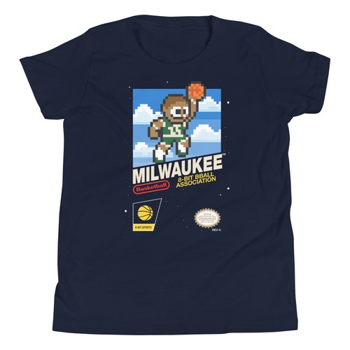 Milwaukee Bucks Jersey Cap Retro 8-bit Nintendo Youth Kids Child T-Shirt - Picture 7 of 9