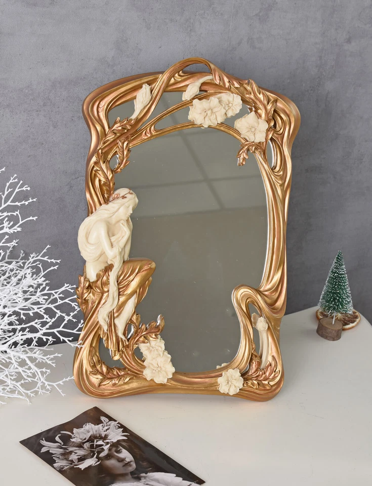 SPIEGEL JUGENDSTIL Frau Tischspiegel Elfe  Antik Kosmetikspiegel Veronese design - Bild 2 von 4