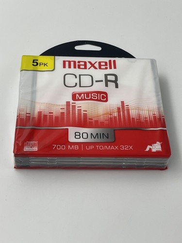 Maxell CD-R Music 5 Pack 74 MIN Audio Recording 80 Minute up to 32X CD ROM - Picture 2 of 8
