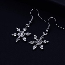 Silver Snowflake Earrings, Christmas Winter Holiday, Festive Earrings, New