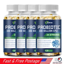 Probiotics 100 Billion CFU Potency Digestive Immune Health 120 Capsules Enzymes