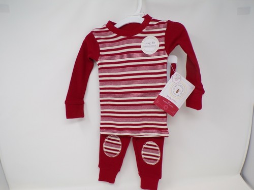 Burt's Bees Baby Organic Cotton Peppermint Block Stripe Pajama 3-6M Cranberry - Picture 2 of 7
