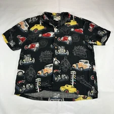 Paradise Found Hawaiian Shirt Mens L Hot Rod Muscle Car Made in USA Short Sleeve