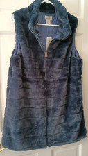 Lemoda Faux Fur Vest Plush Full Zip Navy Blue Long Large Nwt