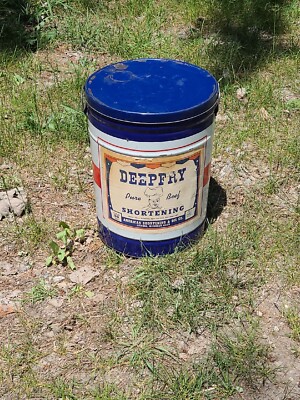 VINTAGE DEEP FRY AMERICAN PURE BEEF SHORTENING OIL CO 50 LB ADVERTISING TIN